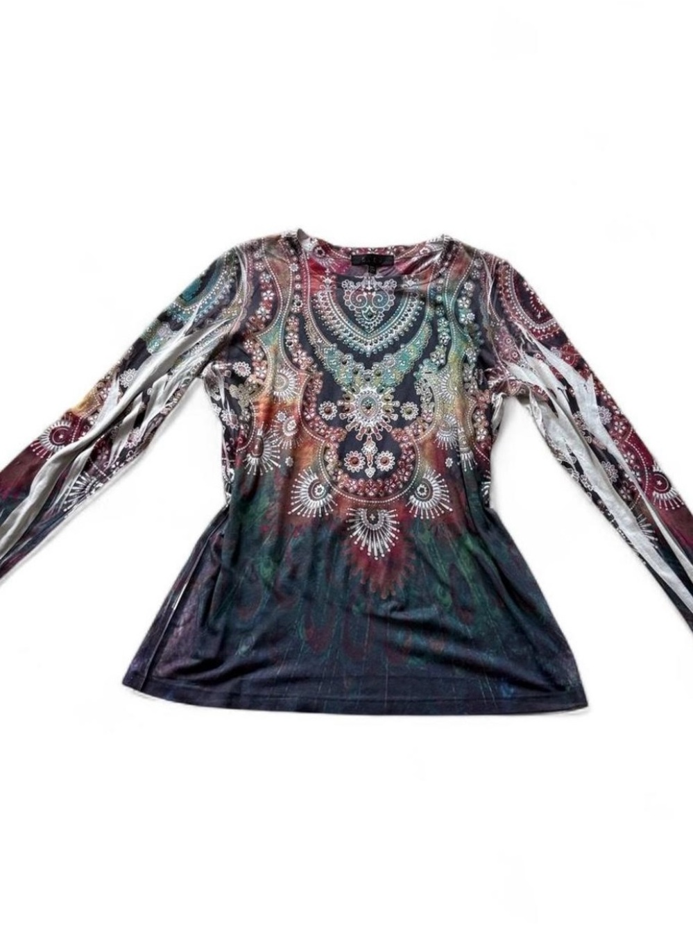 B.L.E.U. Multicolor Boho Jewel Print Long Sleeve Top